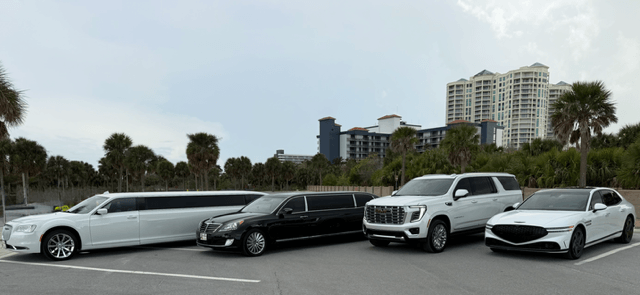 A diverse fleet of luxury vehicles offers premium limousine services.